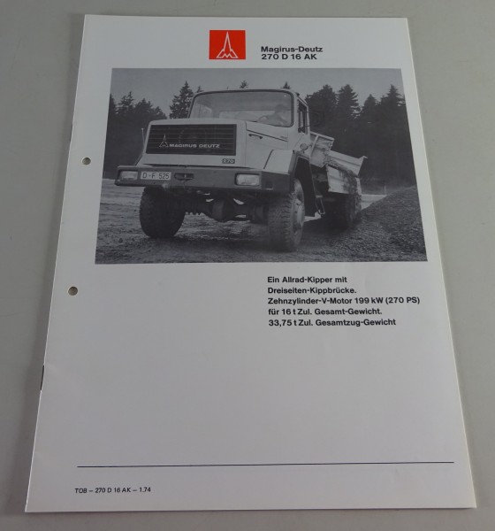 Prospekt / Broschüre Magirus-Deutz LKW 270 D 16 Allrad Kurzhauber Stand 01/1974