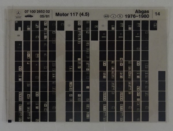 Microfich Teilekatalog Mercedes-Benz M 117 (4.5) Abgas für AUS / J / S 1976-1980