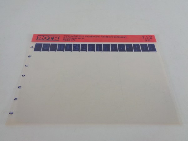 Microfich Teilekatalog Roth Toro Rasenmäher 473 mit Viertaktmotor von 03/1989