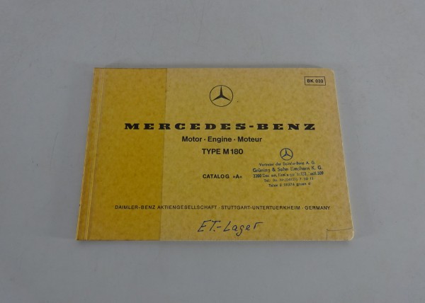 Bildkatalog Teilekatalog Mercedes Benz Motor M180 von 1975