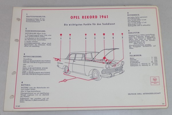 Shell Schmierplan für Opel Rekord P2 Stand 03/1961