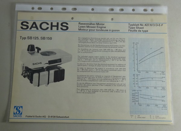 Typenblatt /Technische Daten Sachs Typ SB 125 / SB 150 Stand 07/1976