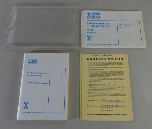 Bordmappe + Betriebsanleitung Hercules Mofa Prima 4 Typ 511 025 Stand 1984