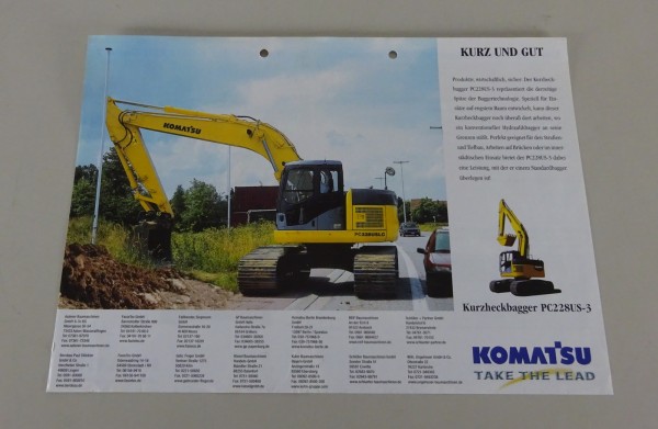 Prospektblatt / Broschüre Komatsu Kurzheckbagger PC228US-3