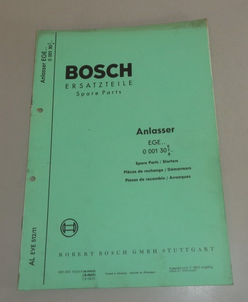 Teilekatalog Bosch Anlasser / Starter EGE von 09/1969