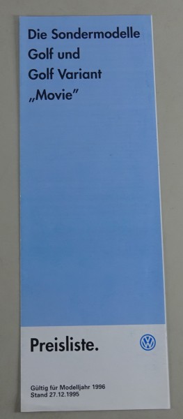 Preisliste / Broschüre VW Golf & Variant Sondermodell „Movie” Stand 12/1995