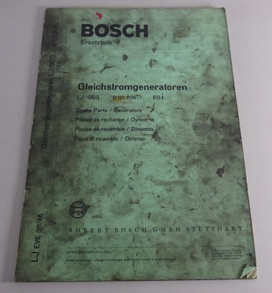 Teilekatalog Bosch Gleichstromgeneratoren LJ/GEG..0 101 206...EG.. Stand 03/1968