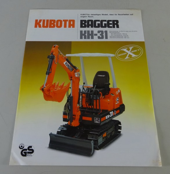 Prospekt / Broschüre Kubota Minibagger KH 31 - 10 PS Stand 10/1985
