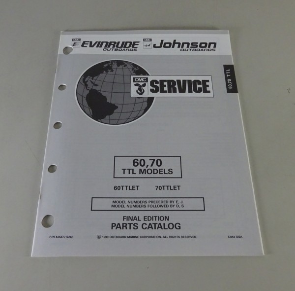 Teilekatalog Johnson Evinrude Außenborder / Outboards 60 / 70 Models Stand 1993
