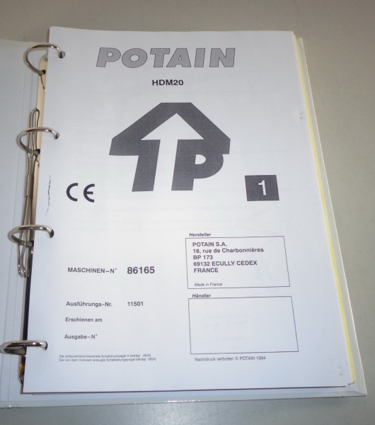 Betriebsanleitung + Teilekatalog / Parts list Potain Kran / crane HDM 20
