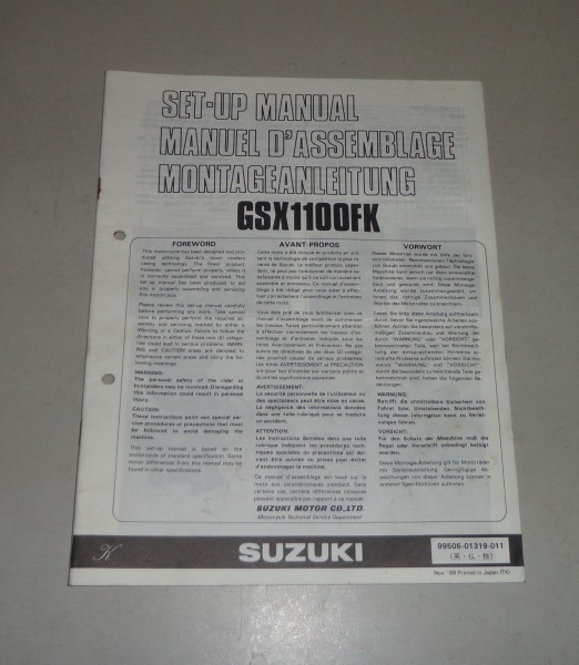 Montageanleitung / Set Up Manual Suzuki GSX 1100 F Stand 11/1988
