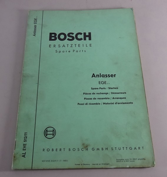 Teilekatalog Bosch Anlasser EGE..Stand 07/1960