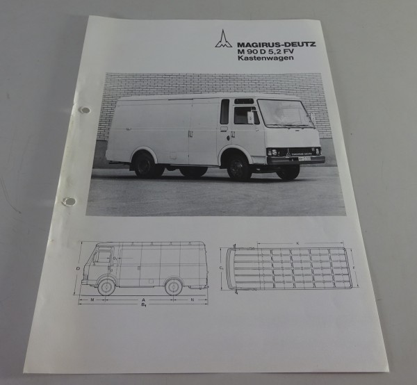 Prospekt / Prospektblatt Magirus-Deutz Kastenwagen 90 D 5,2 FV Stand 70er Jahre