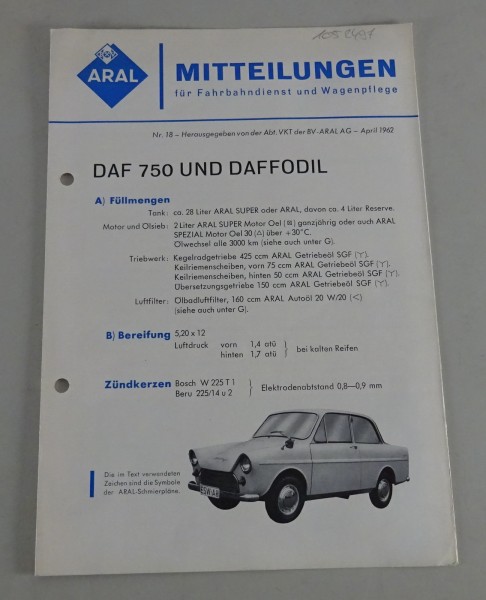 Service Mitteilung Aral DAF 750 / Daffodil Stand 04/1962
