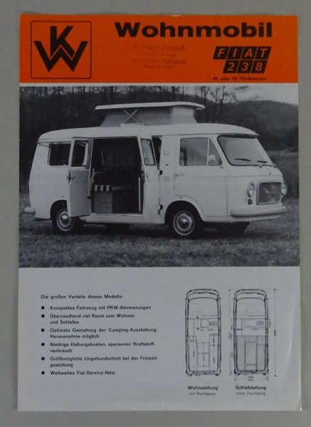 Prospektblatt Weinsberg / Fiat 238 Wohnmobil mit Händlerstempel | Stand 01/1976