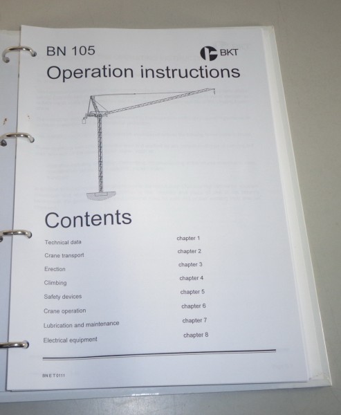 Operation instructions Potain BKT crane BN 105 from 07/1995