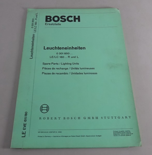 Teilekatalog / Parts list Bosch Leuchteinheiten LE/LC 180/.. R und L von 02/1969