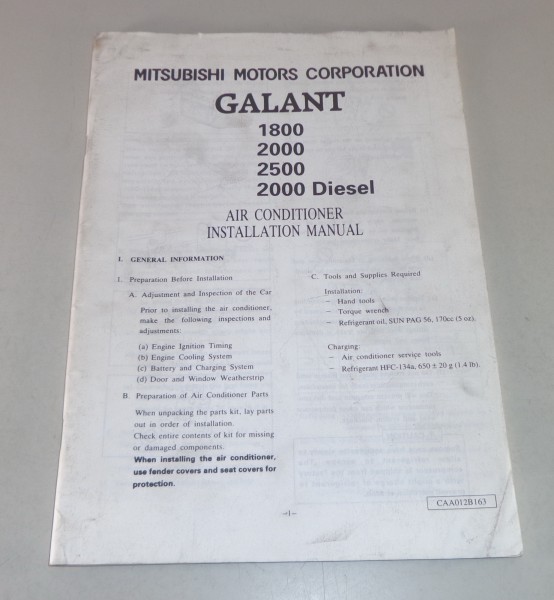 Workshop Manual Mitsubishi Galant 1800 / 2000 (Diesel) / 2500 AC Installation