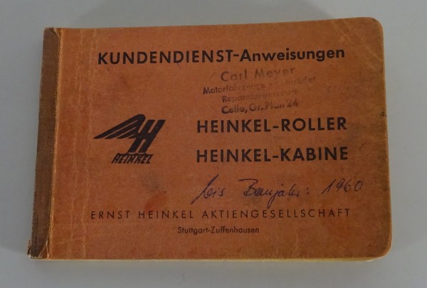 Scheckheft / Kundendienstheft Heinkel Kabine / Roller bis Baujahr 1960