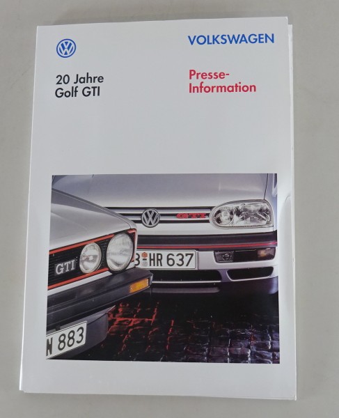 Pressemappe VW 20 Jahre Golf GTI - Golf 1 / 2 / 3 incl. G60 Pirelli 16V - 4/1996