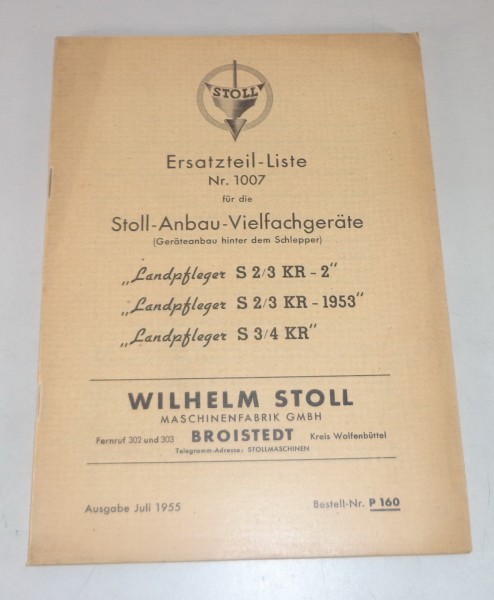 Teilekatalog Wilhelm Stoll Anbau-Vielfachgeräte Stand 07/1955