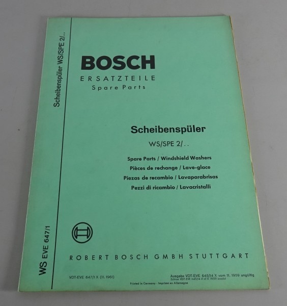 Teilekatalog Bosch Scheibenspüler WS/SPE 2/.. Stand 11/1961