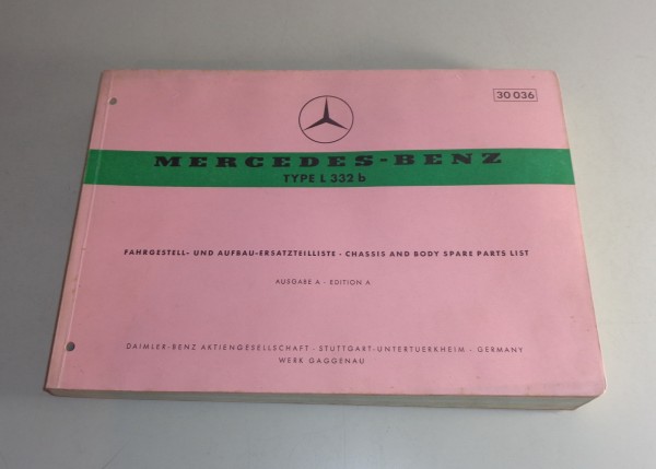 Teilekatalog Mercedes-Benz LKW L 332 b Aufbau / Fahrgestell Stand 01/1963