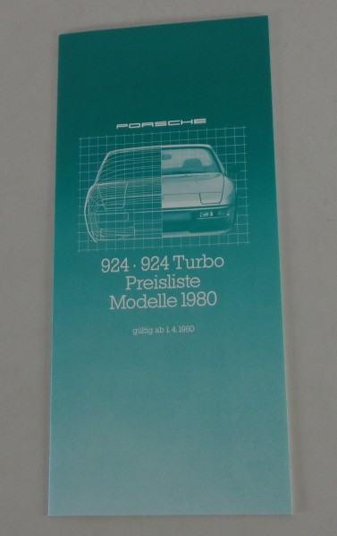 Preisliste Porsche 924 / 924 Turbo Modelljahr 1980