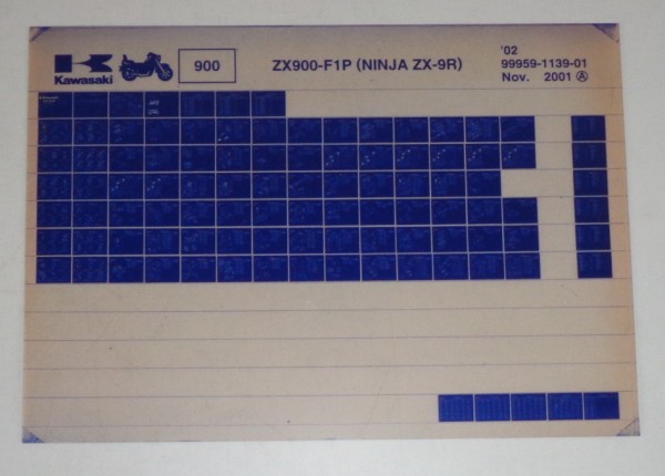 Microfich Ersatzteilkatalog Kawasaki NINJAZX 9R ZX900 F1P Model 02 Stand 11/01