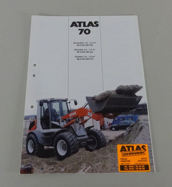 Prospekt / Broschüre Atlas Radlader 70 Stand 03/1998