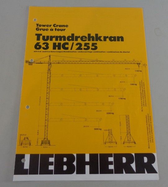Datenblatt / Technische Beschreibung Liebherr Turmdrehkran 63 HC / 255 von 1983