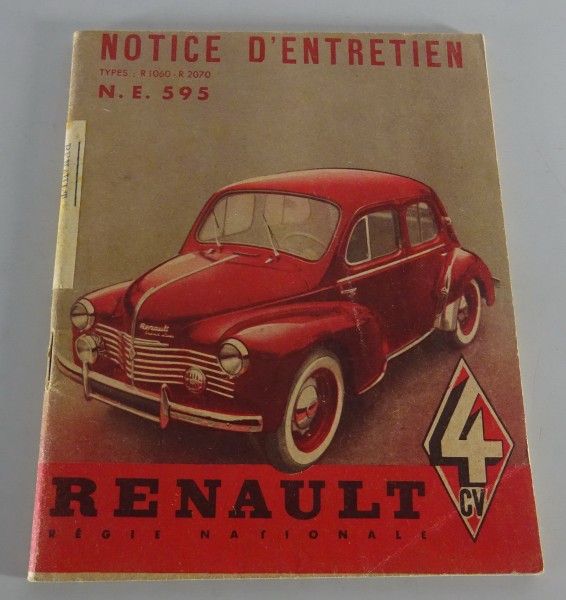 Notice d´entretien Renault 4 CV " Motte de Beurre " Type R. 1060 - 2070 de 1950