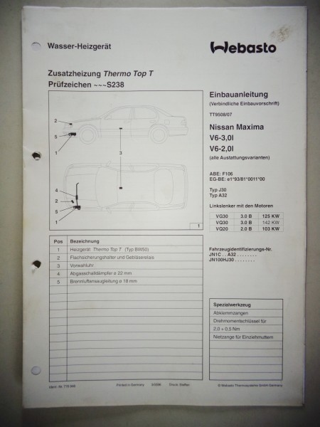 Einbauanleitung Webasto Heizung Thermo Top T Nissan Maxima Stand 1996