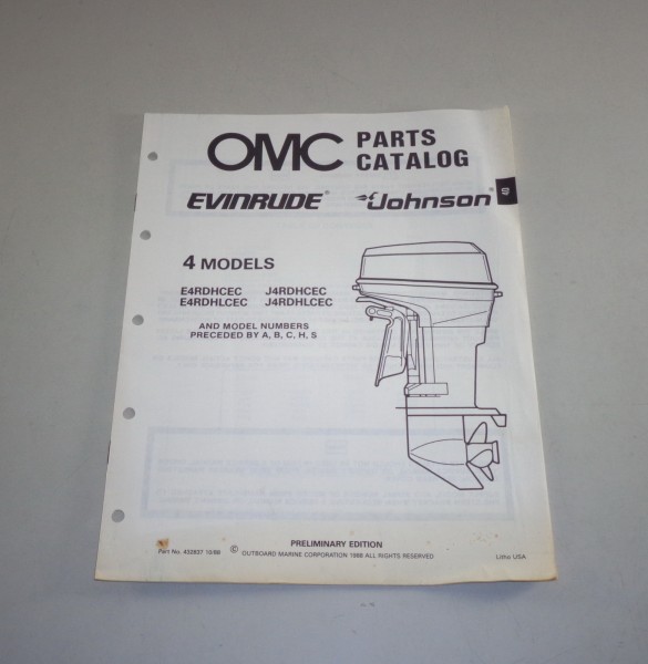 Teilekatalog / Parts List Johnson Evinrude Außenborder 4 Models ab E4RDHCEC 1988