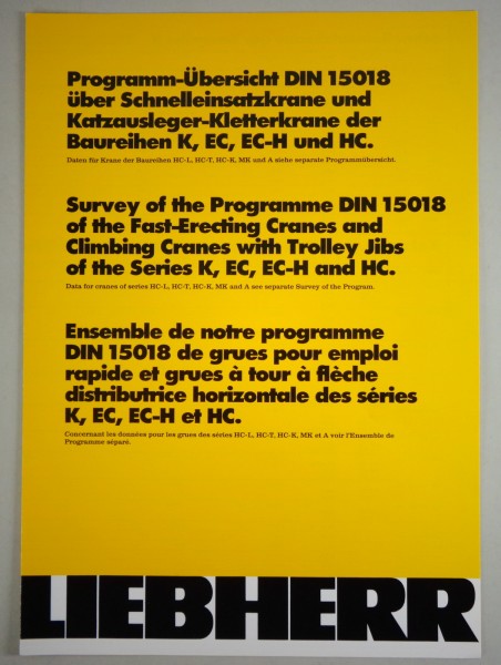 Prospekt / Broschüre Liebherr Programm-Übersicht K, EC, EC-H und HC Stand 4/1991
