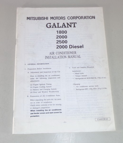 Owner's Manual Mitsubishi Galant E50 Air Conditioner Installation Manual 1993-96