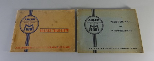 Teilekatalog / Ersatzteilliste + Preisliste Adler Motorrad M 100 Stand 1951