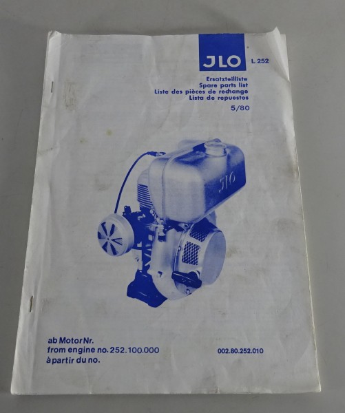 Teilekatalog / Ersatzteilliste ILO / JLO Allzweckmotoren L 252 Stand 05/1980
