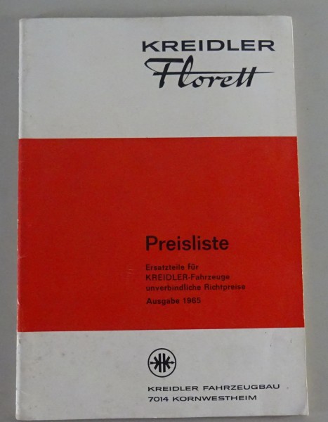 Preisliste Kreidler Florett K 54 Modelle Ausgabe 1965