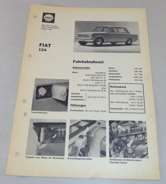 Shell Schmierplan für Fiat 124 Stand 10/1966