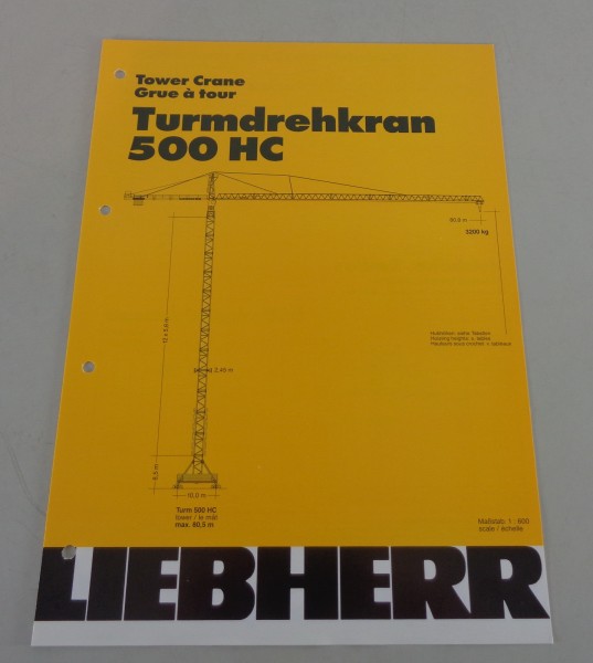 Datenblatt / Technische Beschreibung Liebherr Turmdrehkran 500 HC von 08/1991