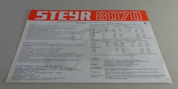 Datenblatt / Prospektblatt Steyr Traktor 8070 Stand 07/1980
