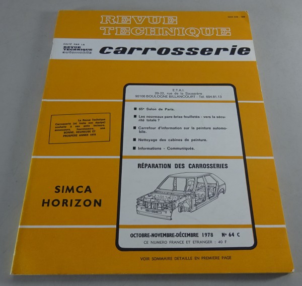 Reparaturanleitung Revue Technique Modell: Simca Horizon Stand 12/1978
