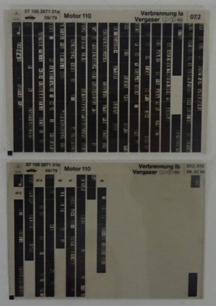 Microfich Teilekatalog Mercedes Motor M110 Verbrennung I Vergaser für J/S/USA