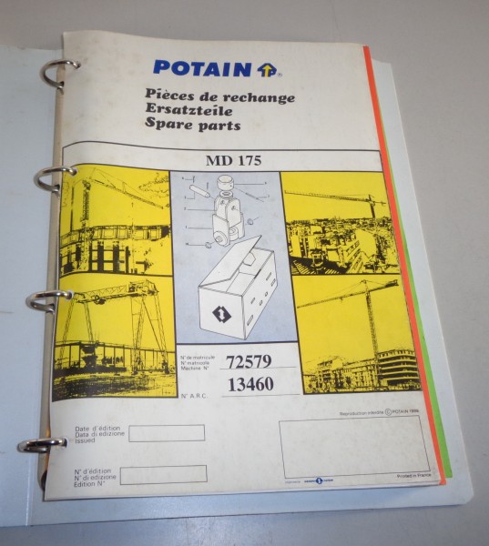 Teilekatalog / Spare Parts list Potain MD 175 Kran Stand 1989 - 1992