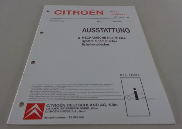 Werkstatthandbuch Citroen Ausstattung Mechanische Kleinteile Stand 09/1997