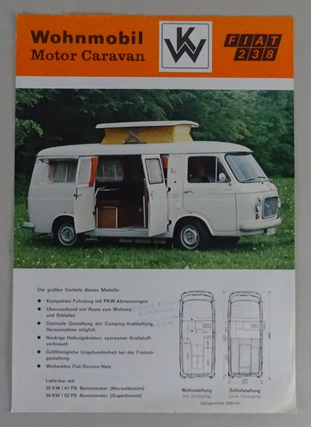 Prospektblatt Weinsberg / Fiat 238 Wohnmobil mit Händlerstempel | Stand 08/1977