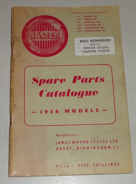 Teilekatalog / Spare Parts List James 1956 Models - L1, L15, K7, K12, K7C, K7T