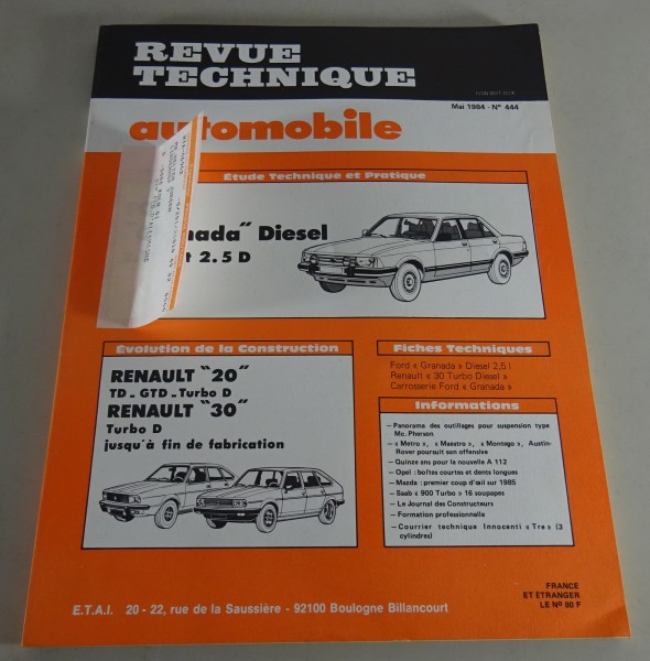 Reparaturanleitung Revue Technique Ford Granada / Renault R20 / R30 Stand 5/1984