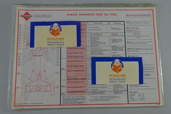 Gasolin Schmierplan für Tempo Matador 1400 bis Baujahr 1956 Stand 03/1963